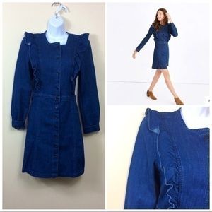 Madewell Denim Ruffle-Trim Midi Dress in Dark Blue